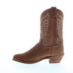 Women's brown cowboy boots with embroidered Western stitching and block heel