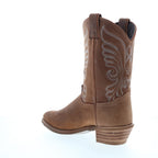 Women's brown cowboy boots with embroidered Western stitching and block heel