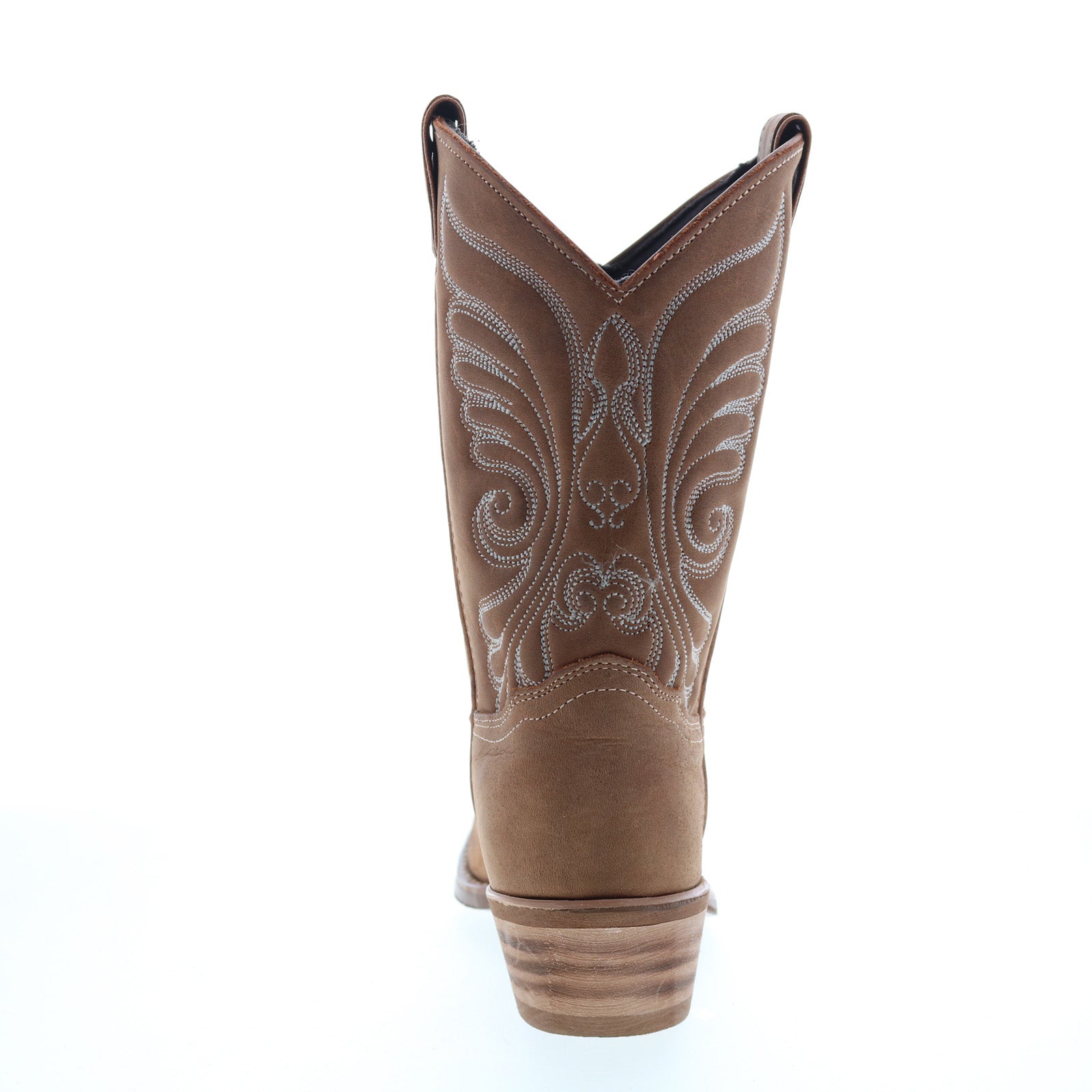 Women's brown cowboy boots with embroidered Western stitching and block heel