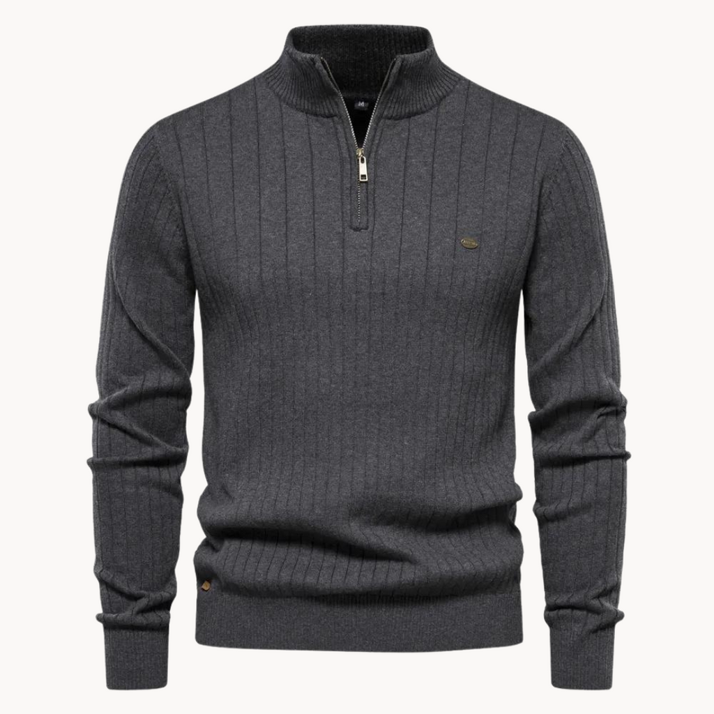 Men's ribbed quarter-zip jumper with a mock neck