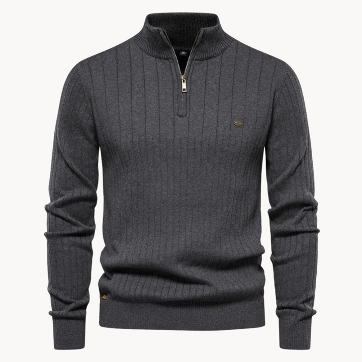 Men's ribbed quarter-zip jumper with a mock neck