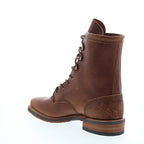 Women's brown embroidered lace-up cowboy boots with round toe and low heel