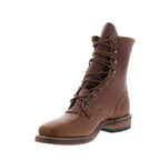 Women's brown embroidered lace-up cowboy boots with round toe and low heel