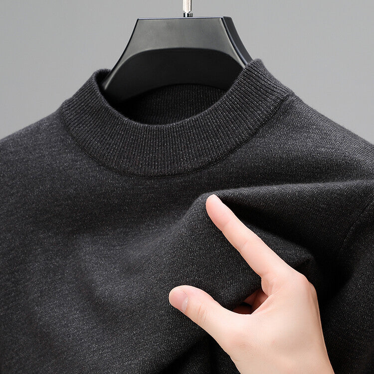 Unisex plain knitted jumper with ribbed crew neckline and long sleeves