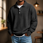Men's textured long-sleeve polo knit sweater with button placket