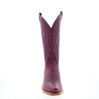 Women's purple embroidered cowboy boot with pointed toe and mid heel