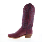 Women's purple embroidered cowboy boot with pointed toe and mid heel
