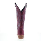 Women's purple embroidered cowboy boot with pointed toe and mid heel