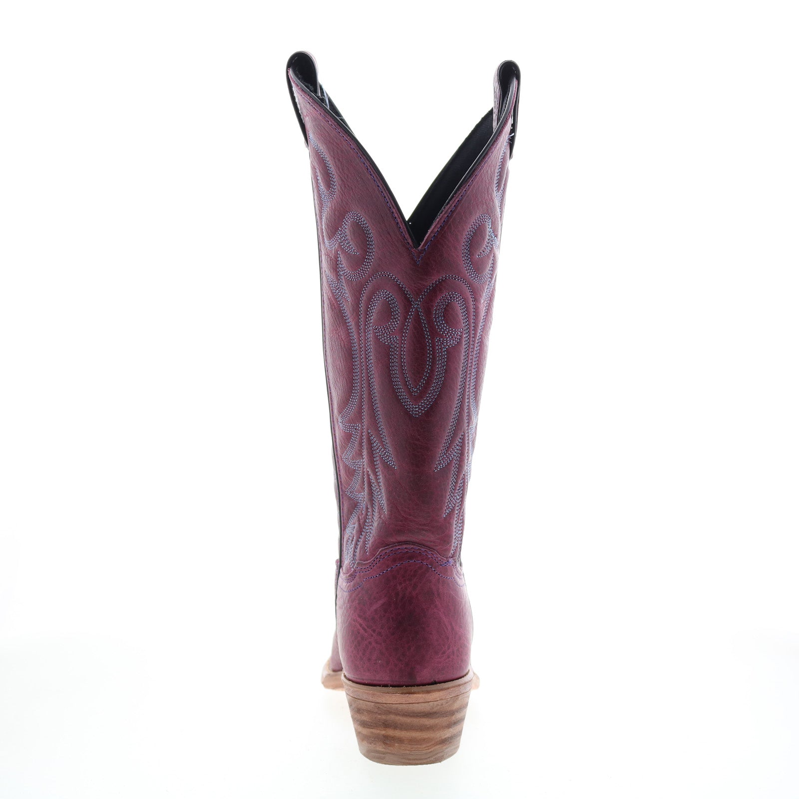 Women's purple embroidered cowboy boot with pointed toe and mid heel