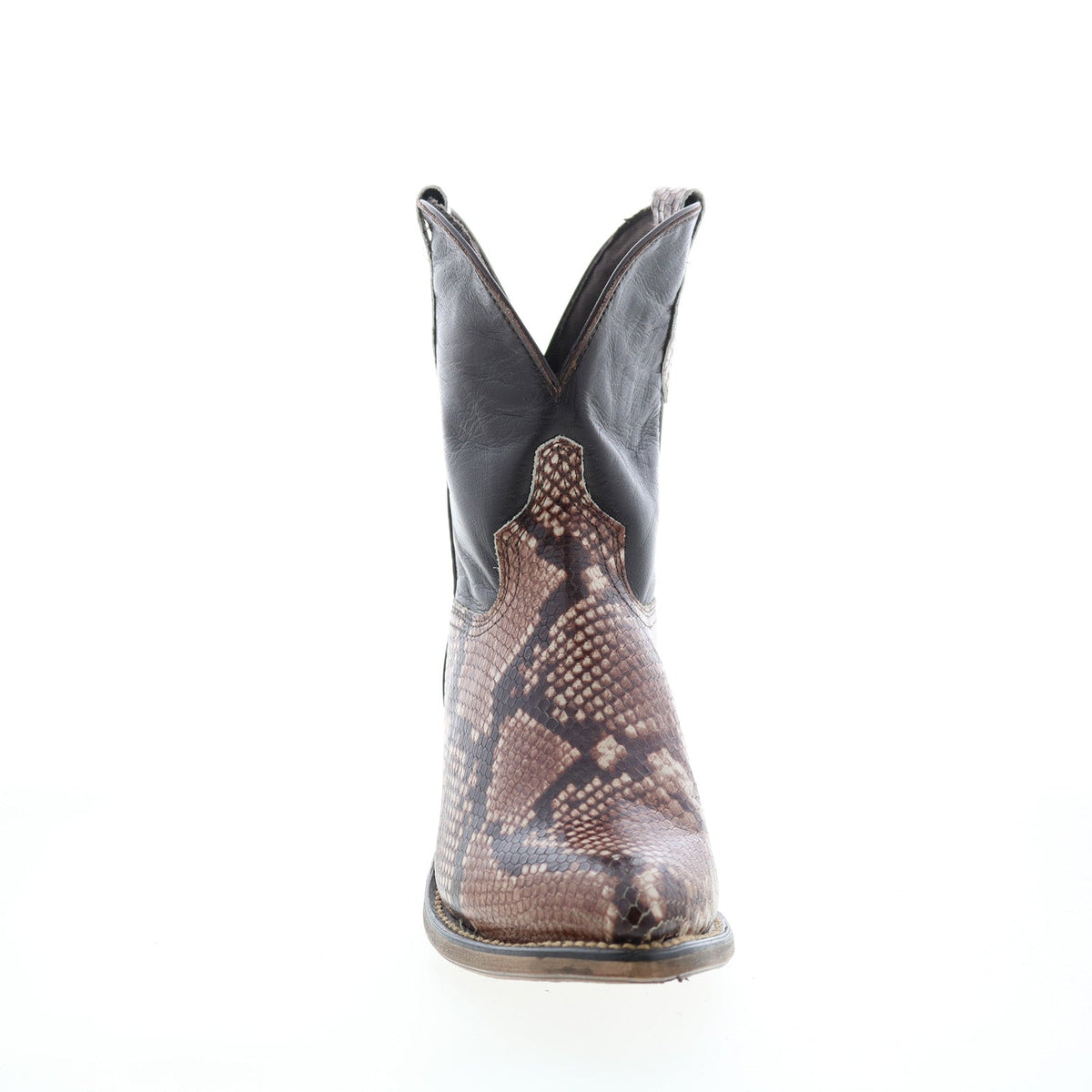 Women's brown snakeskin-pattern western cowboy boots with pointed toes