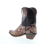 Women's brown snakeskin-pattern western cowboy boots with pointed toes