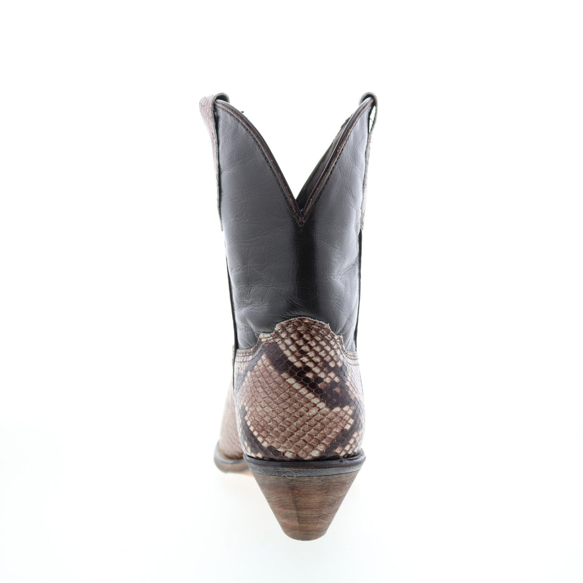 Women's brown snakeskin-pattern western cowboy boots with pointed toes