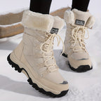 Women's winter hiking boots with fur collars and lace-up fronts