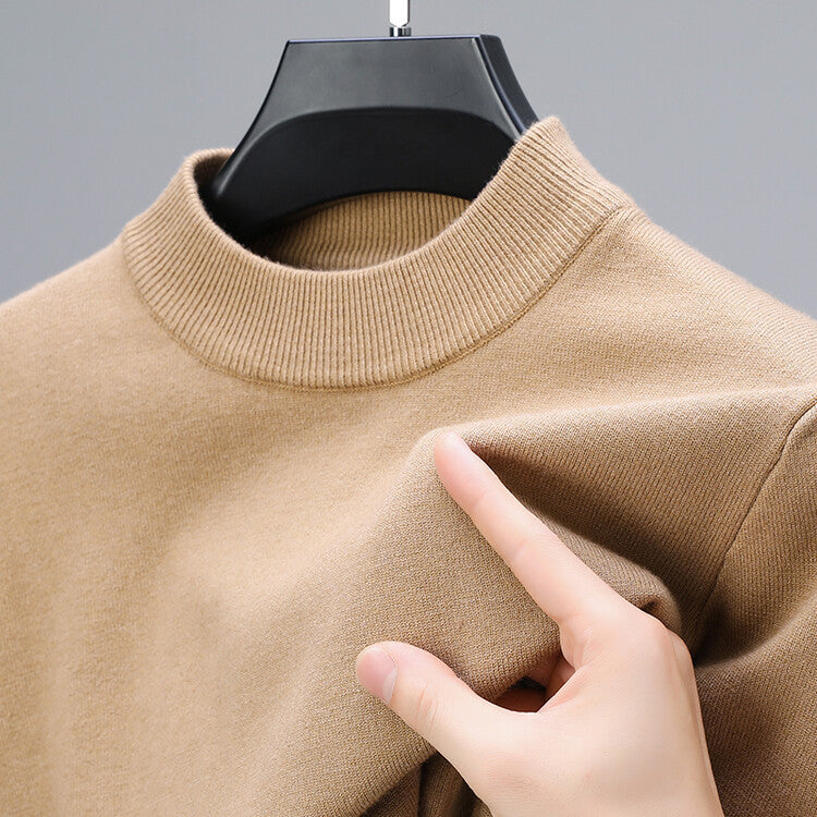 Unisex plain knitted jumper with ribbed crew neckline and long sleeves