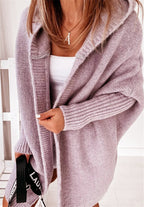 Women's oversized hooded cardigan with batwing sleeves and ribbed trims
