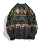 Men's grey geometric patterned cardigan with V-neck and button front