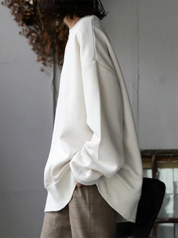 Women's oversized plain crew-neck sweatshirt with long sleeves
