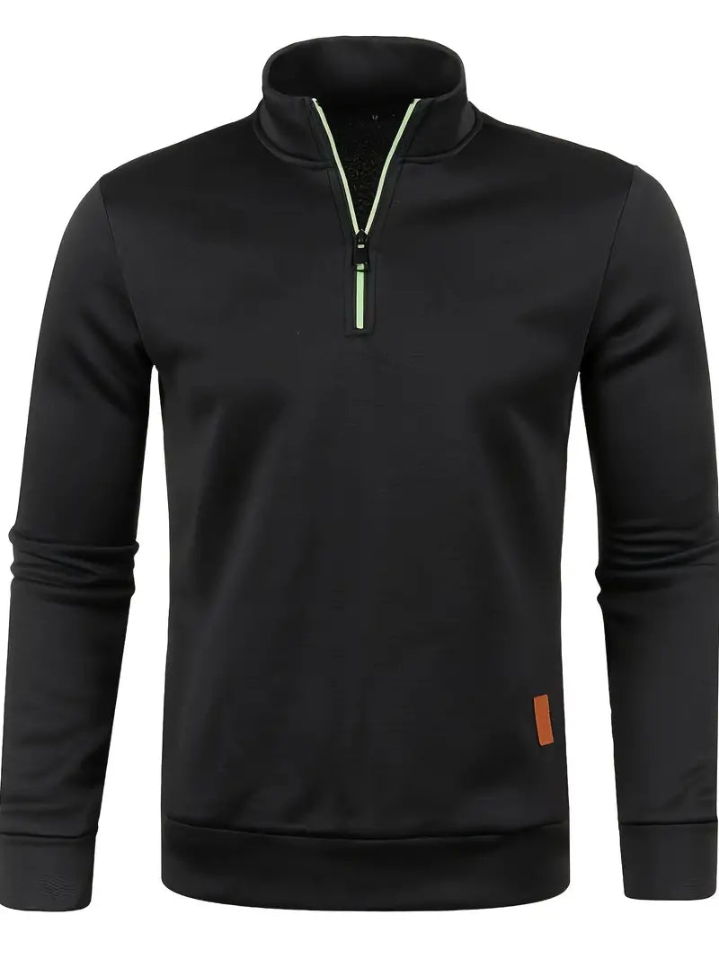 Men's textured half-zip jumper with stand collar and long sleeves