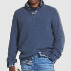 Men's textured ribbed knit sweater with quarter-zip stand collar