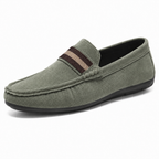 Slip-on loafers with rounded toe and contrast striped vamp detail