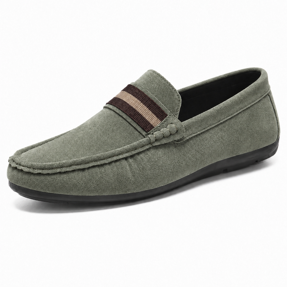 Slip-on loafers with rounded toe and contrast striped vamp detail