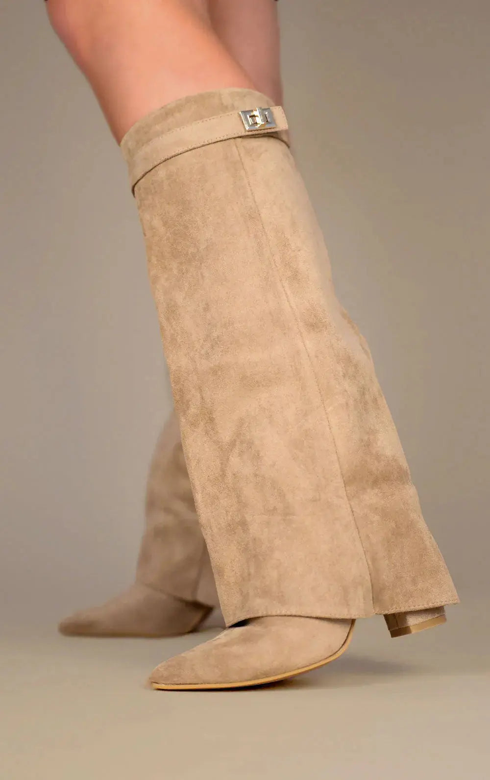 Women's mid-calf boots with pointed toes, buckle straps and block heels