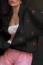 Women's oversized zip hoodie with repeated cherry print, hood and front pocket