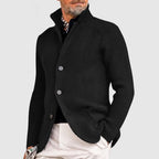 Men's ribbed knit cardigan with stand collar and button front