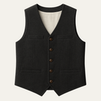 Men's sleeveless textured vest with V-neckline, buttons and front welt pockets