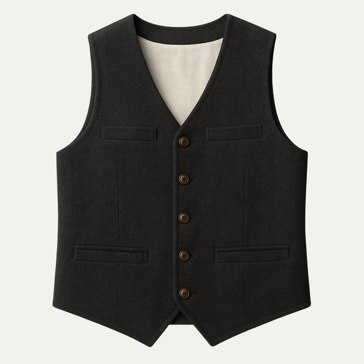 Men's sleeveless textured vest with V-neckline, buttons and front welt pockets