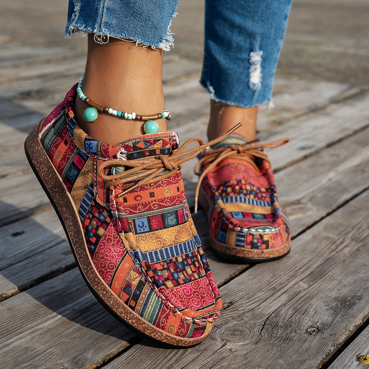 Women's multicolour patchwork sneakers with geometric panels