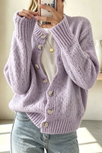 Women's knitted cardigan with scattered dots, long sleeves and button front