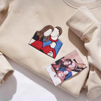 Cream women's sweatshirt with family graphic artwork