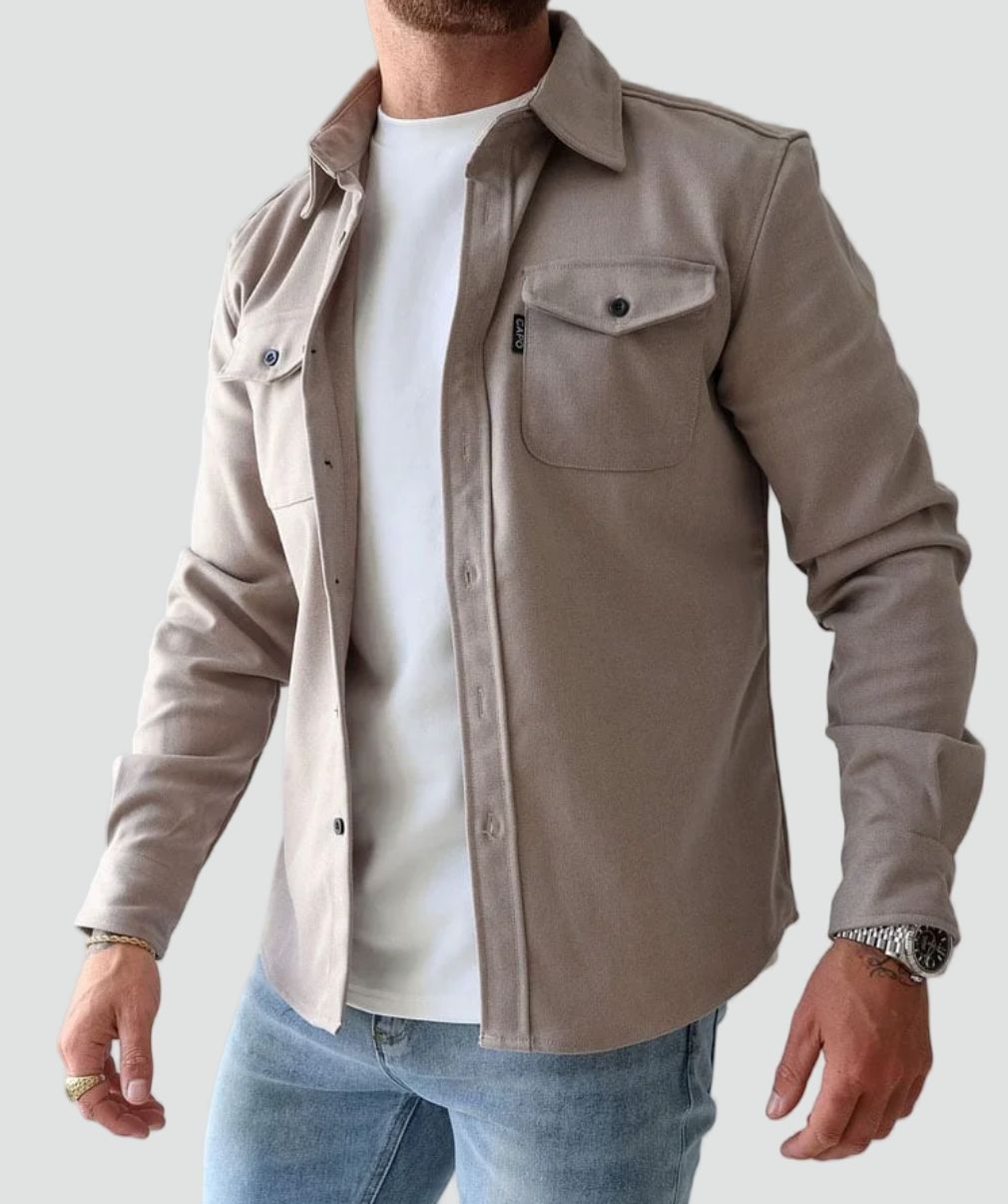 Men's long sleeve shirt jacket with chest pockets