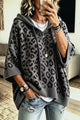Women's leopard print hooded sweater with three-quarter sleeves