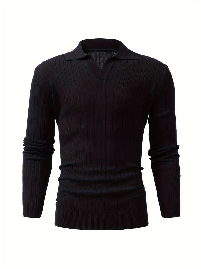 Men's Ribbed Open-Collar Polo Jumper