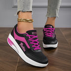 Women's low-top lace-up sneaker with printed symbols, round toe and white sole
