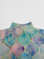 Women's multicolour geometric scale print turtleneck knit sweater with long sleeves