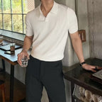 Men's short-sleeve ribbed polo shirt with open collar