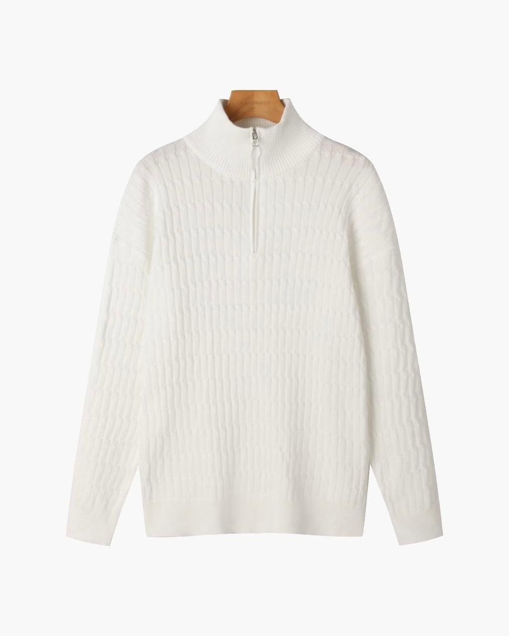 Half-zip ribbed sweater with mock neck and long sleeves