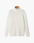 Half-zip ribbed sweater with mock neck and long sleeves
