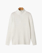 Half-zip ribbed sweater with mock neck and long sleeves