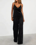 Women's black camisole top and wide-leg trousers two-piece set
