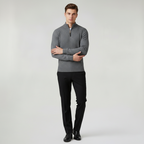 Men's ribbed half-zip jumper with high collar and long sleeves