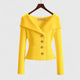 Women's ribbed button cardigan with wide collar and long sleeves