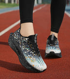 Women's abstract paint splatter platform lace-up sneakers