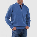Men's quarter zip mock neck jumper with long sleeves and ribbed trims