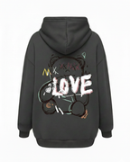 Unisex oversized hooded sweatshirt with illustrated LOVE graphic on the back