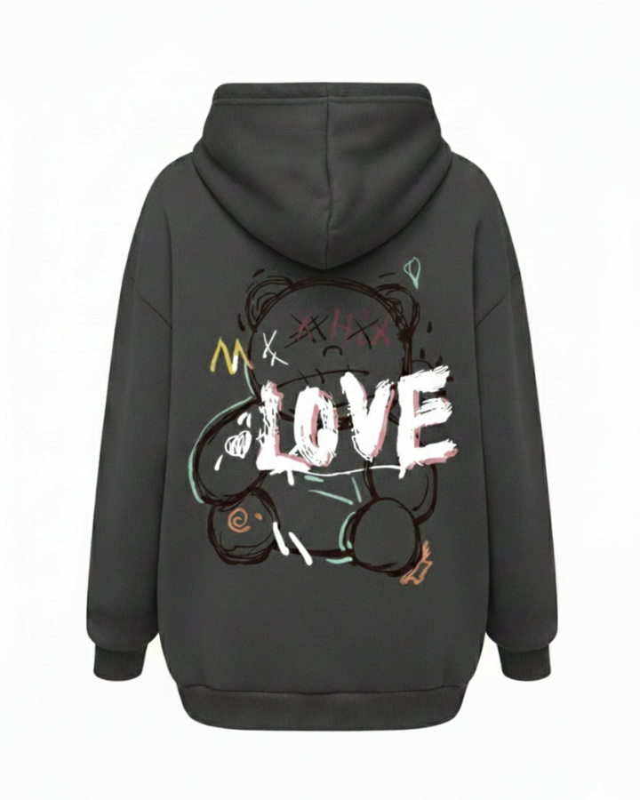 Unisex oversized hooded sweatshirt with illustrated LOVE graphic on the back