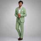 Men's slim fit two piece suit with button blazer and long trousers